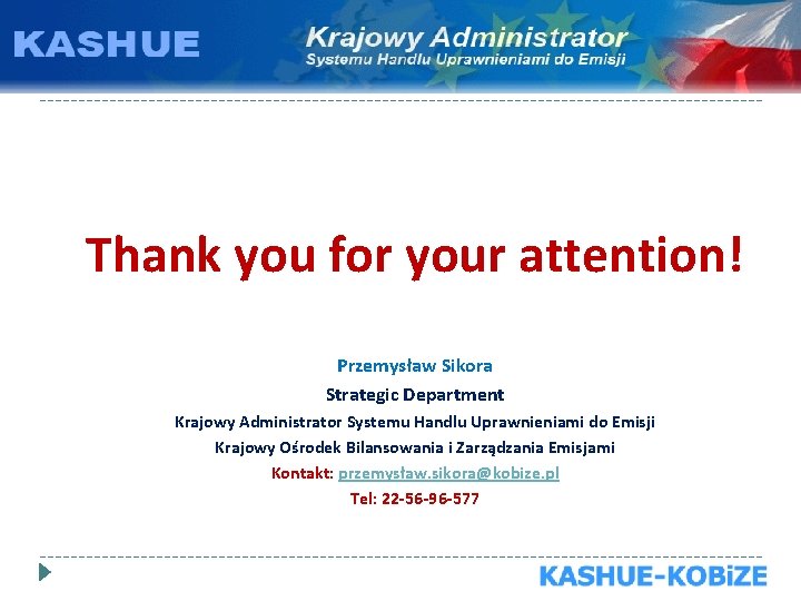 Thank you for your attention! Przemysław Sikora Strategic Department Krajowy Administrator Systemu Handlu Uprawnieniami