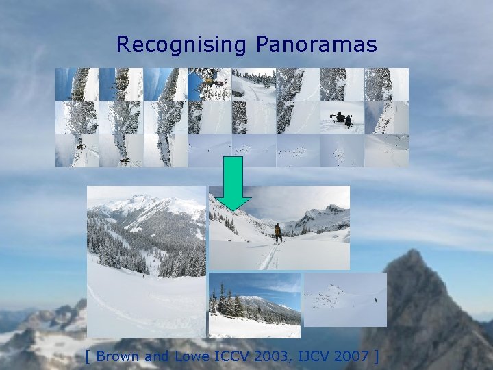 Recognising Panoramas [ Brown and Lowe ICCV 2003, IJCV 2007 ] 