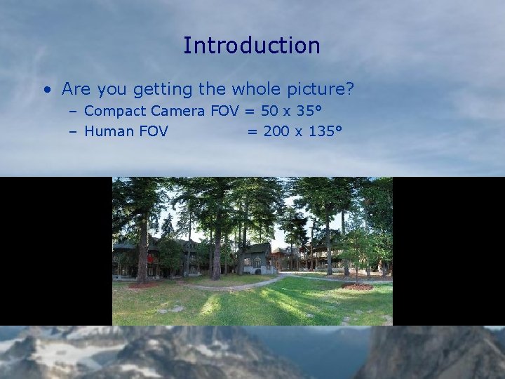 Introduction • Are you getting the whole picture? – Compact Camera FOV = 50
