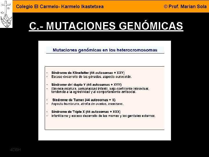 Colegio El Carmelo- Karmelo Ikastetxea © Prof. Marian Sola C. - MUTACIONES GENÓMICAS 4