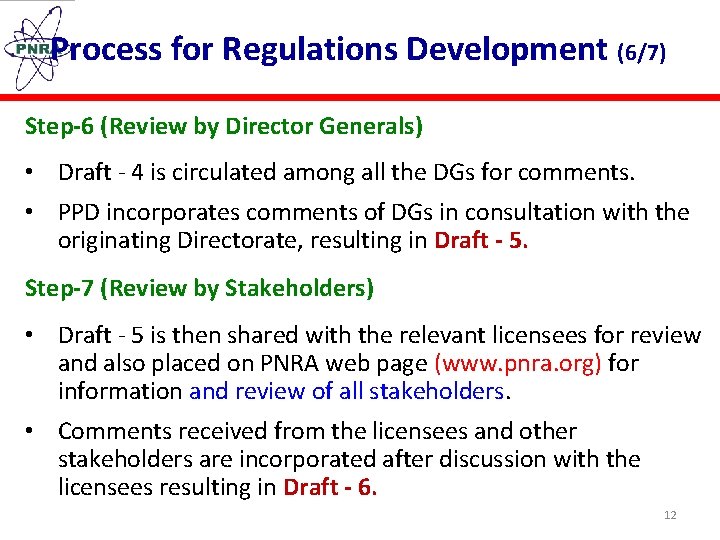 Process for Regulations Development (6/7) Step-6 (Review by Director Generals) • Draft - 4