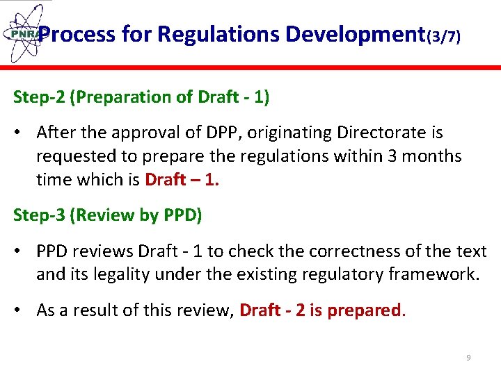 Process for Regulations Development(3/7) Step-2 (Preparation of Draft - 1) • After the approval