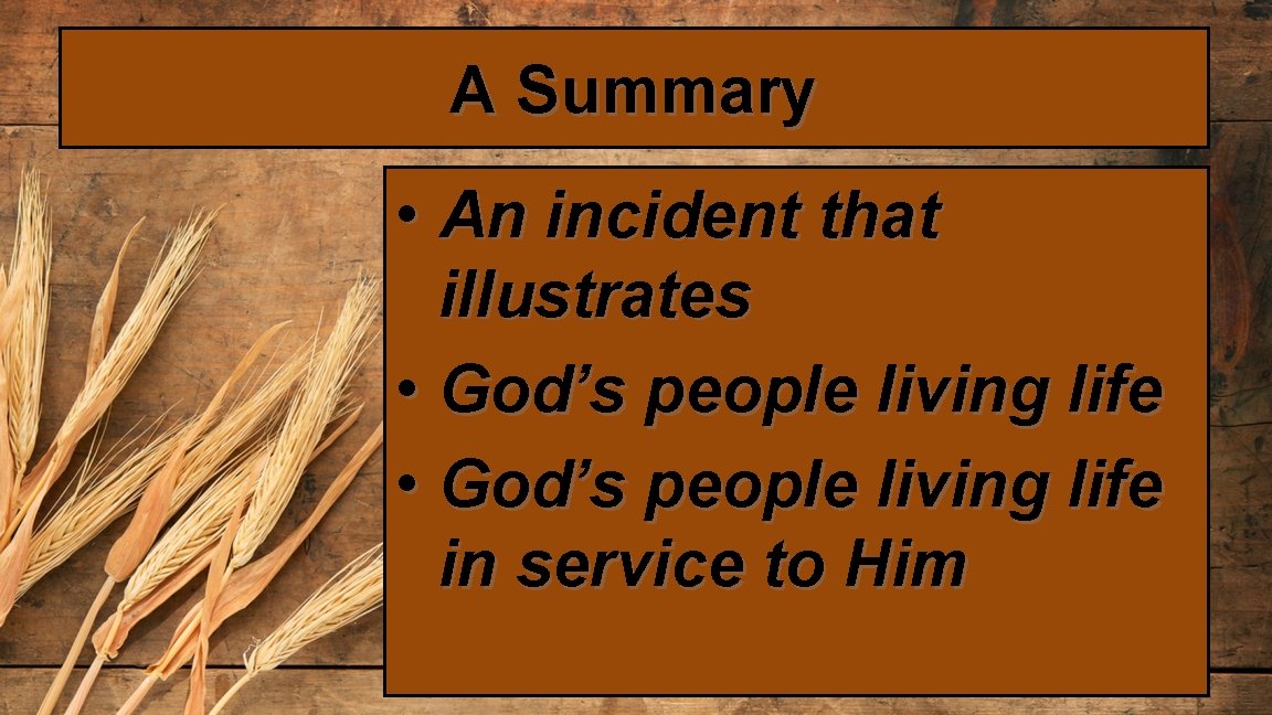A Summary • An incident that illustrates • God’s people living life in service