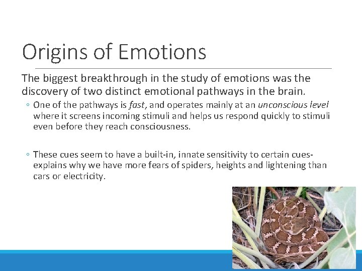 Origins of Emotions The biggest breakthrough in the study of emotions was the discovery