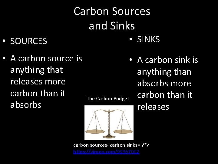 Carbon Sources and Sinks • SINKS • SOURCES • A carbon source is anything