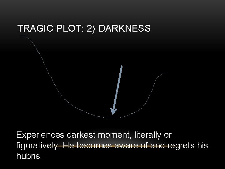 TRAGIC PLOT: 2) DARKNESS Experiences darkest moment, literally or figuratively. He becomes aware of