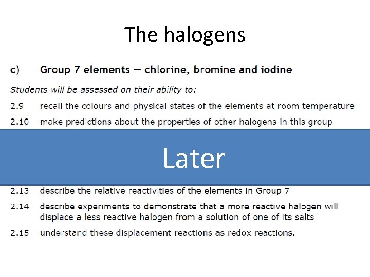 The halogens Later The halogens Later