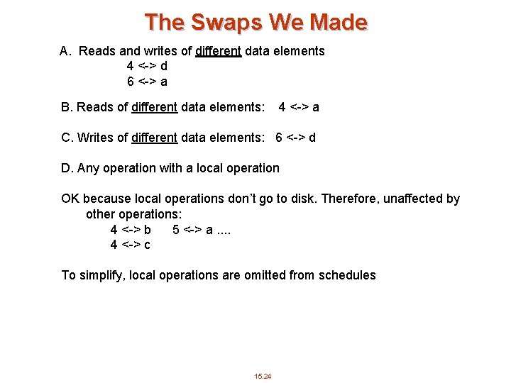 The Swaps We Made A. Reads and writes of different data elements 4 <->