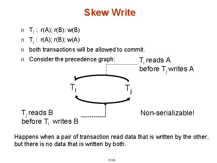 Skew Write n TI : r(A); r(B): w(B) n Tj : r(A); r(B); w(A)