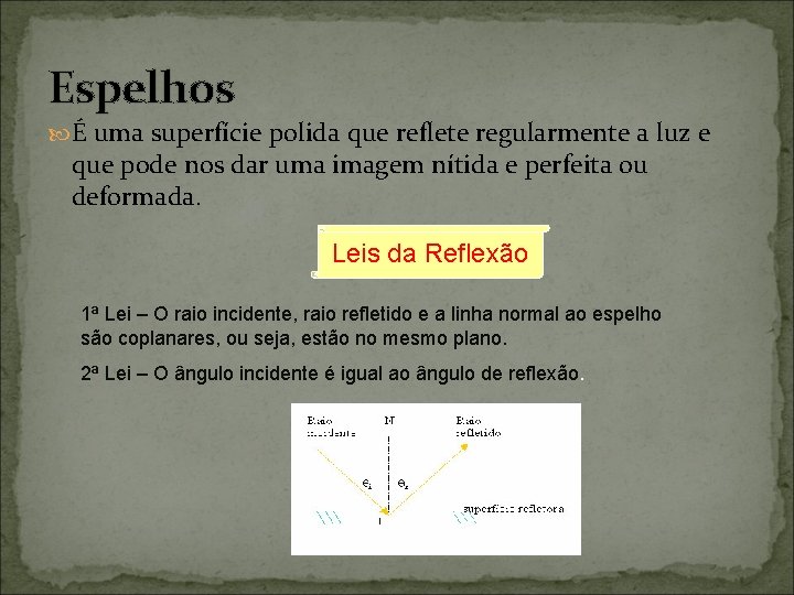 Espelhos É uma superfície polida que reflete regularmente a luz e que pode nos