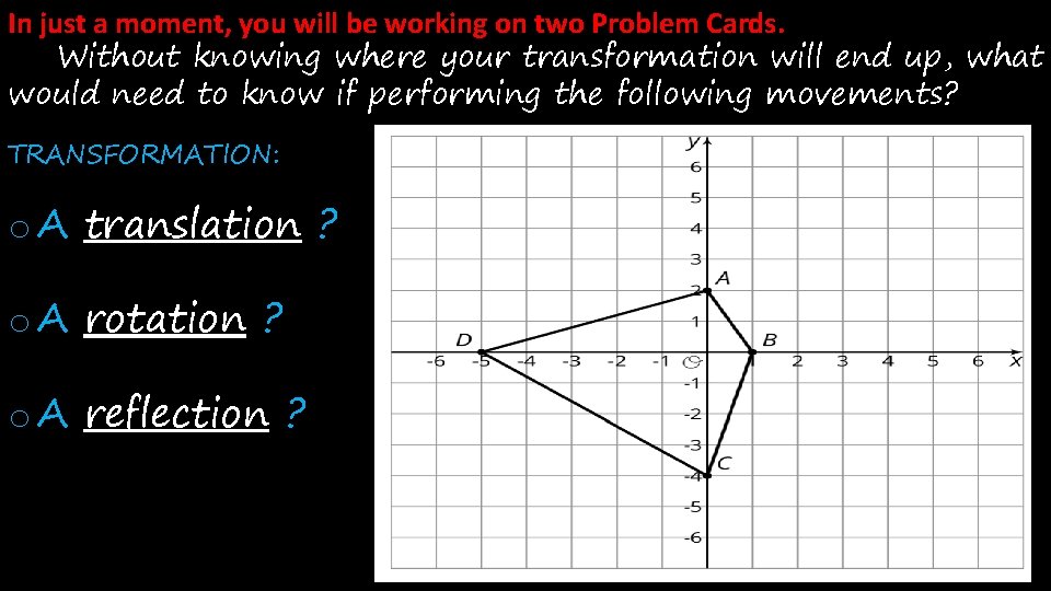 In just a moment, you will be working on two Problem Cards. Without knowing