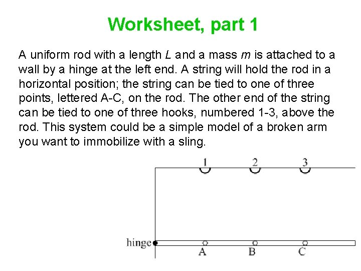 Worksheet, part 1 A uniform rod with a length L and a mass m