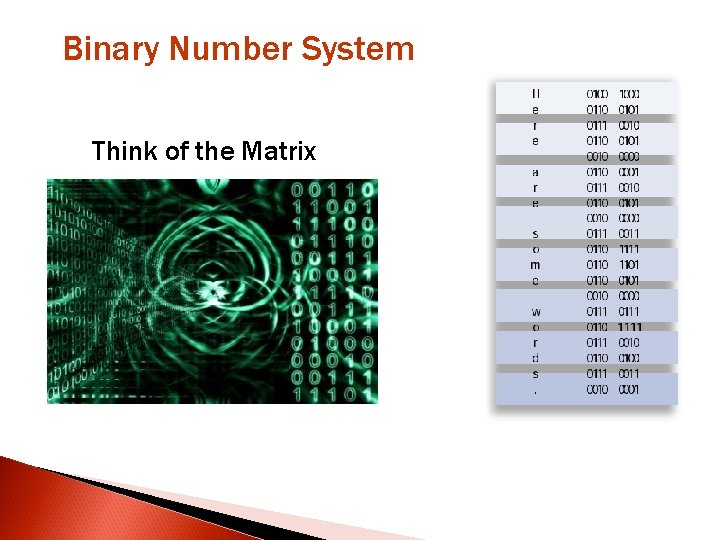 Binary Number System Think of the Matrix Binary Number System Think of the Matrix