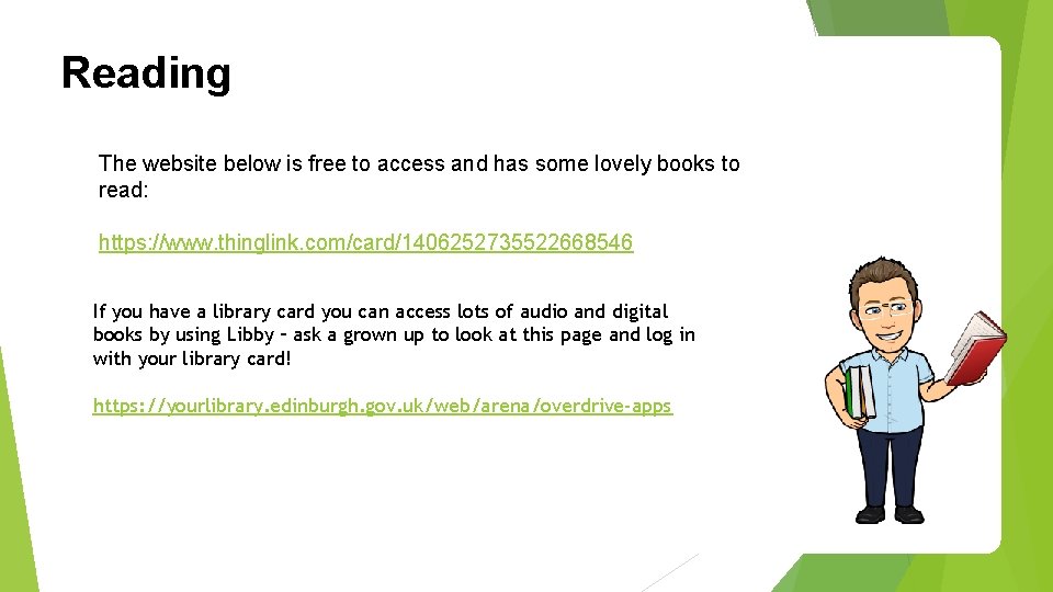 Reading The website below is free to access and has some lovely books to