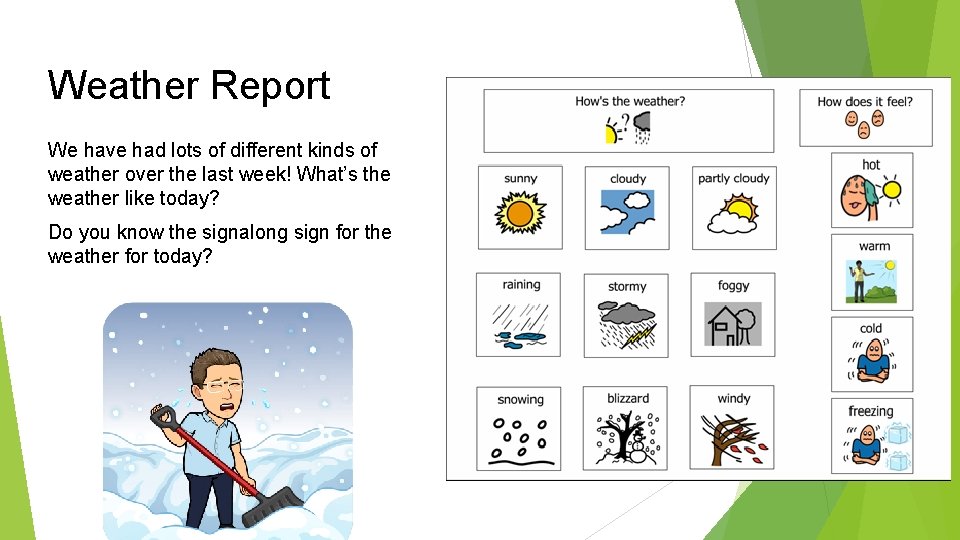 Weather Report We have had lots of different kinds of weather over the last