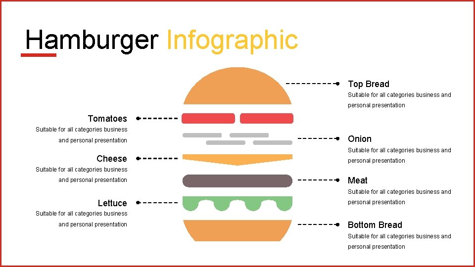Hamburger Infographic Top Bread Suitable for all categories business and personal presentation Tomatoes Suitable