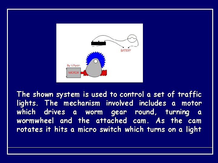 The shown system is used to control a set of traffic lights. The mechanism