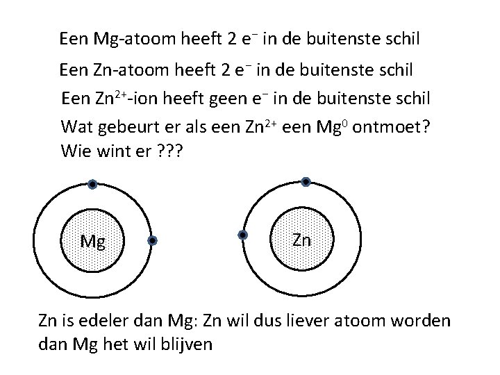 Een Mg-atoom heeft 2 e⁻ in de buitenste schil Een Zn 2+-ion heeft geen