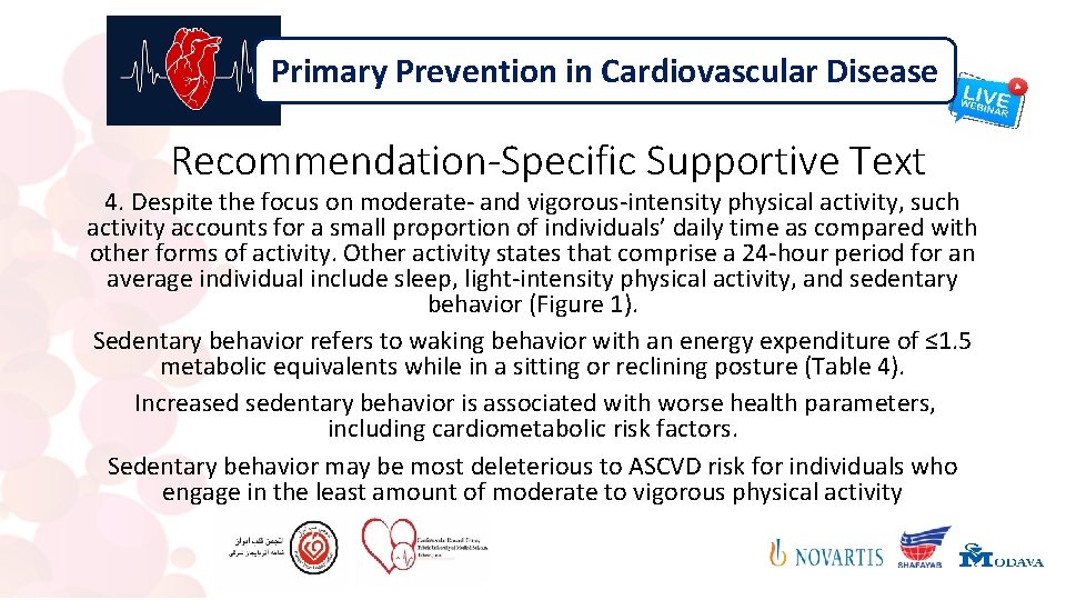 Primary Prevention in Cardiovascular Disease Recommendation-Specific Supportive Text 4. Despite the focus on moderate-