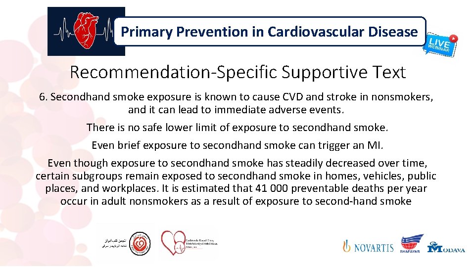 Primary Prevention in Cardiovascular Disease Recommendation-Specific Supportive Text 6. Secondhand smoke exposure is known