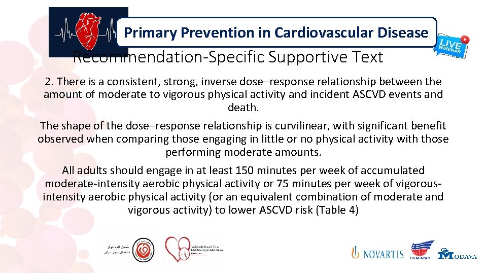 Primary Prevention in Cardiovascular Disease Recommendation-Specific Supportive Text 2. There is a consistent, strong,