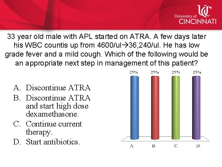 33 year old male with APL started on ATRA. A few days later his