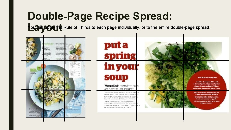 Double-Page Recipe Spread: You can apply the Rule of Thirds to each page individually,