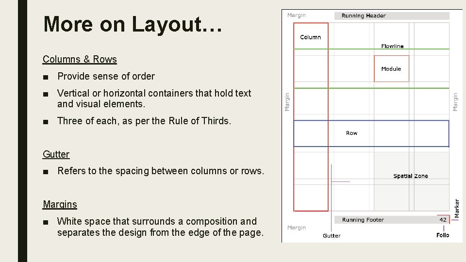More on Layout… Columns & Rows ■ Provide sense of order ■ Vertical or