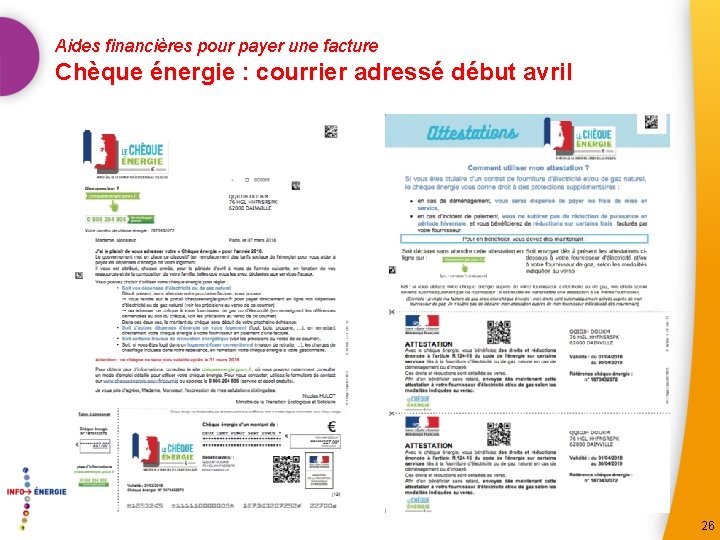 Aides financières pour payer une facture Chèque énergie : courrier adressé début avril 26