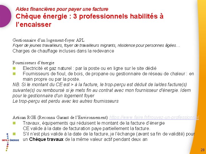 Aides financières pour payer une facture Chèque énergie : 3 professionnels habilités à l’encaisser