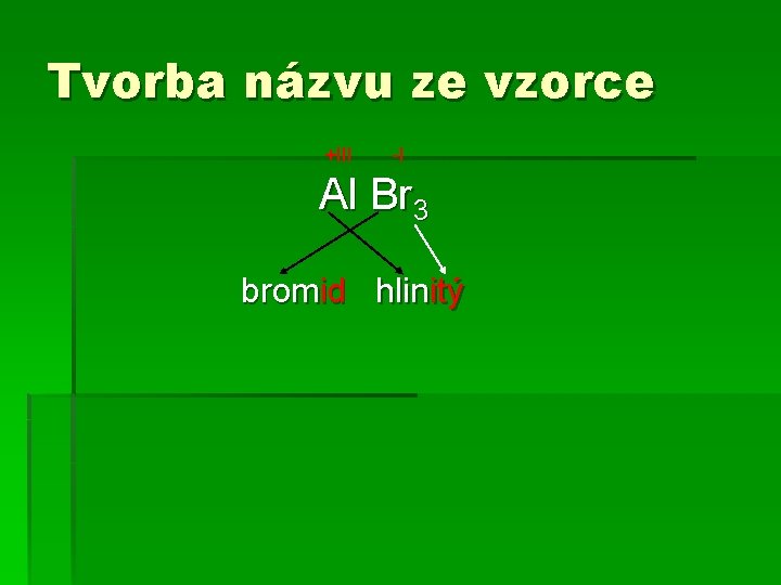 Tvorba názvu ze vzorce +III -I Al Br 3 bromid hlinitý 