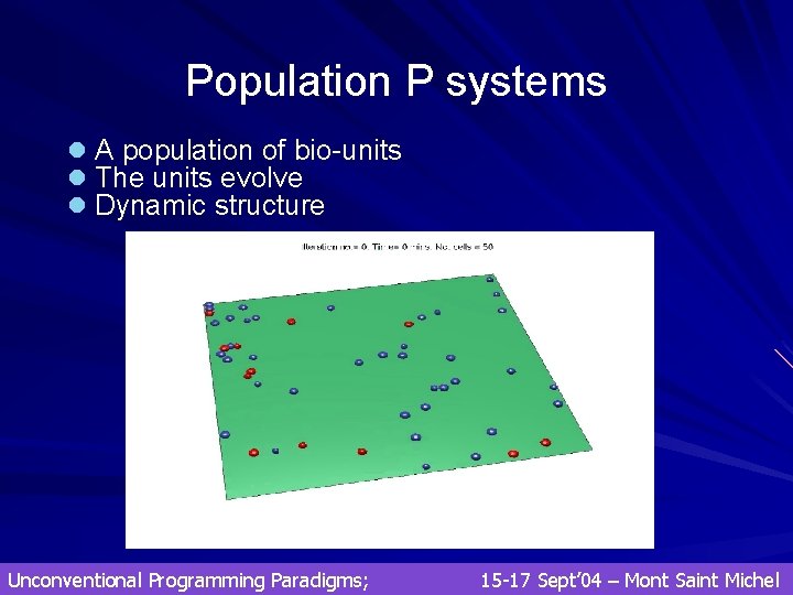 Population P systems l A population of bio-units l The units evolve l Dynamic Population P systems l A population of bio-units l The units evolve l Dynamic