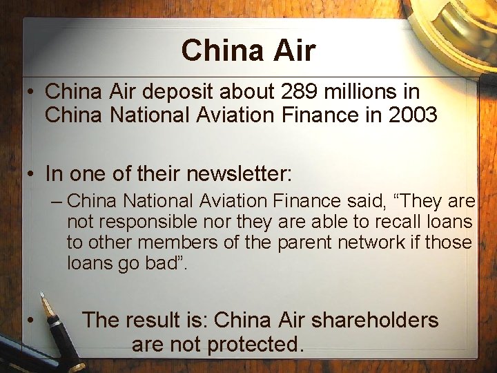 China Air • China Air deposit about 289 millions in China National Aviation Finance China Air • China Air deposit about 289 millions in China National Aviation Finance
