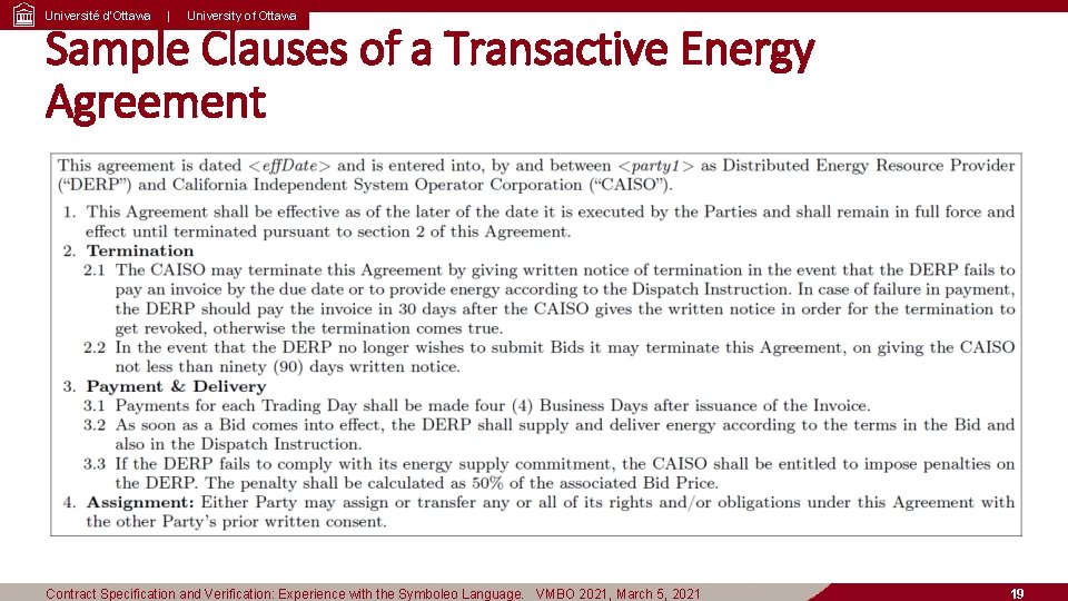 Université d’Ottawa | University of Ottawa Sample Clauses of a Transactive Energy Agreement Contract