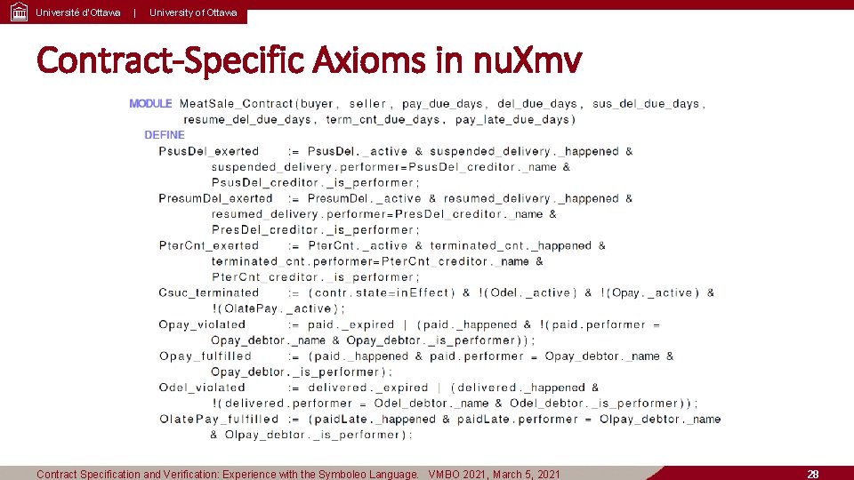 Université d’Ottawa | University of Ottawa Contract-Specific Axioms in nu. Xmv Contract Specification and