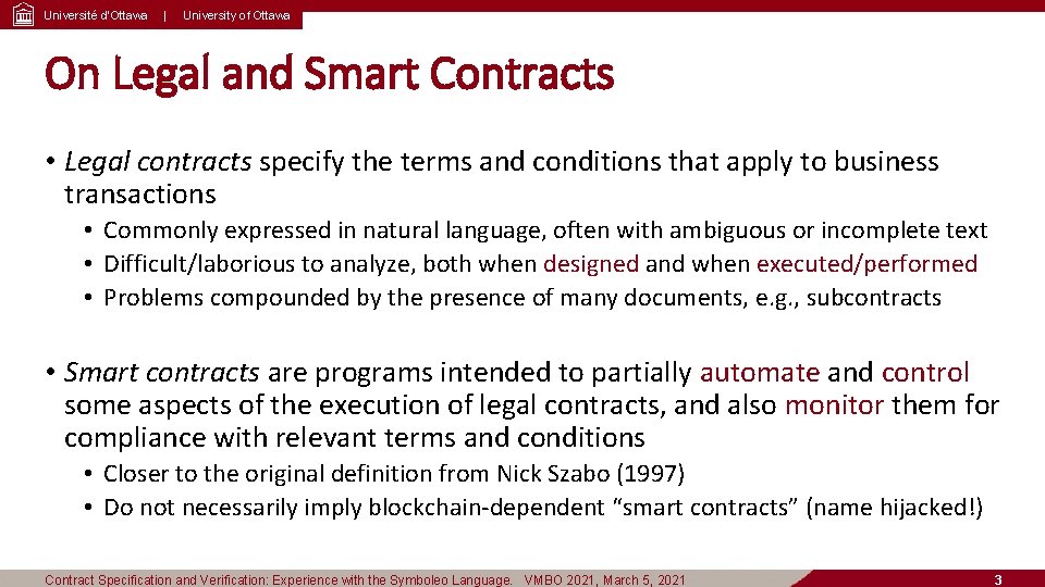 Université d’Ottawa | University of Ottawa On Legal and Smart Contracts • Legal contracts