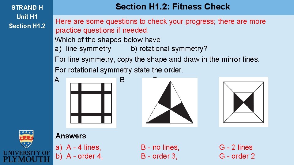 STRAND H Unit H 1 Section H 1. 2: Fitness Check Here are some
