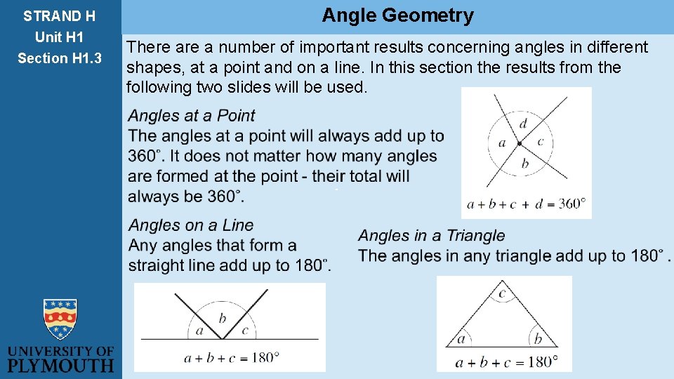 STRAND H Unit H 1 Section H 1. 3 Angle Geometry There a number