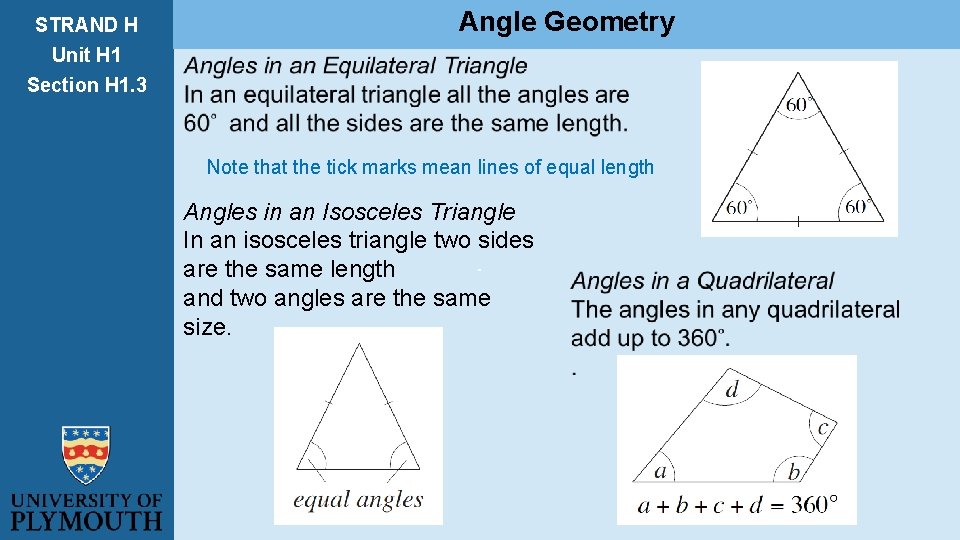 STRAND H Unit H 1 Angle Geometry Section H 1. 3 Note that the