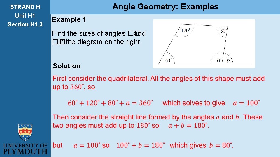 STRAND H Unit H 1 Section H 1. 3 Angle Geometry: Examples Example 1