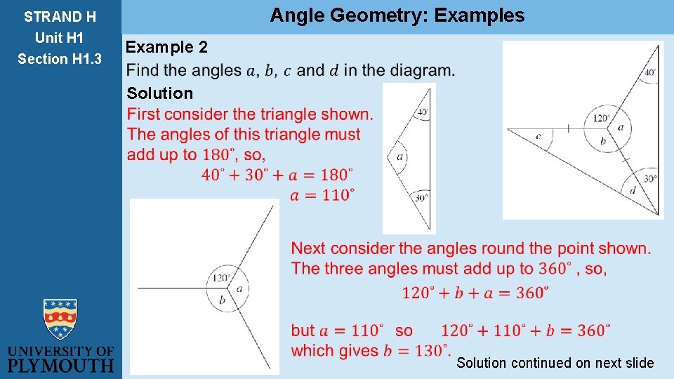STRAND H Unit H 1 Section H 1. 3 Angle Geometry: Examples Example 2