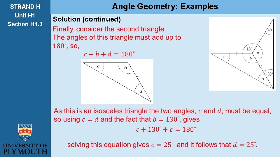 STRAND H Unit H 1 Section H 1. 3 Angle Geometry: Examples Solution (continued)