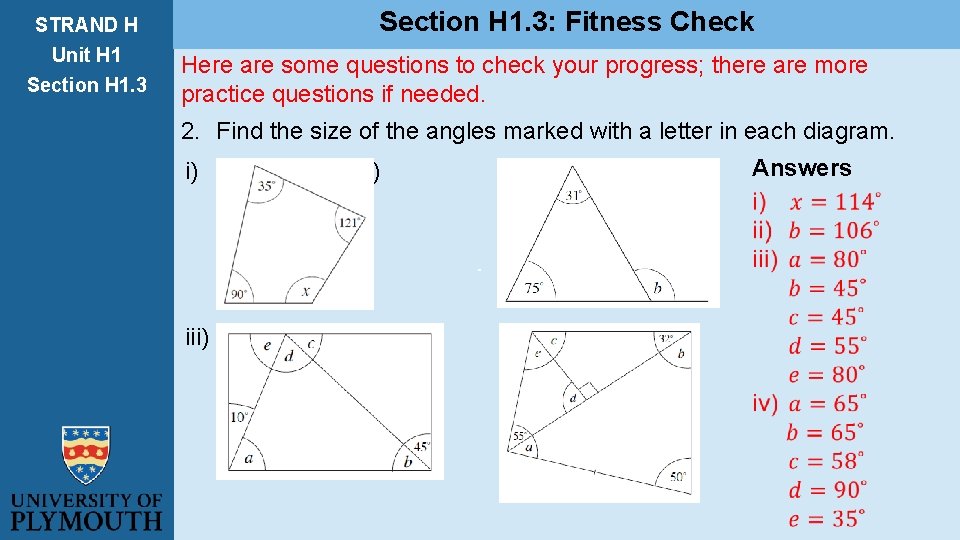 STRAND H Unit H 1 Section H 1. 3: Fitness Check Here are some