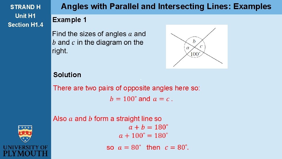 STRAND H Unit H 1 Section H 1. 4 Angles with Parallel and Intersecting