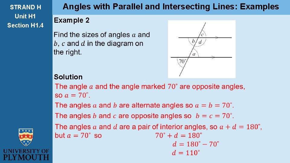 STRAND H Unit H 1 Section H 1. 4 Angles with Parallel and Intersecting