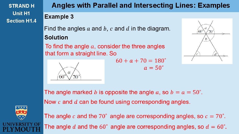 STRAND H Unit H 1 Section H 1. 4 Angles with Parallel and Intersecting