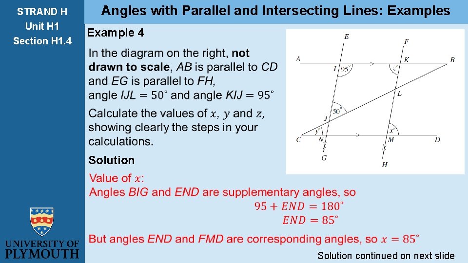 STRAND H Unit H 1 Section H 1. 4 Angles with Parallel and Intersecting