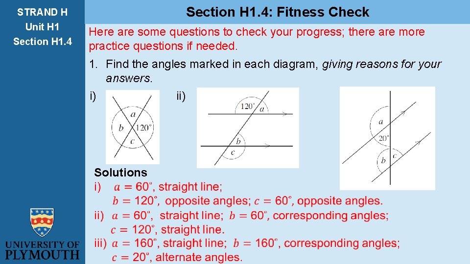 STRAND H Unit H 1 Section H 1. 4: Fitness Check Here are some