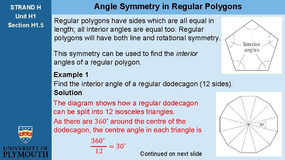 STRAND H Unit H 1 Section H 1. 5 Angle Symmetry in Regular Polygons