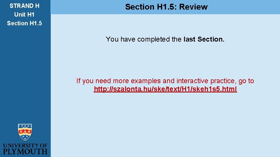 STRAND H Unit H 1 Section H 1. 5: Review Section H 1. 5